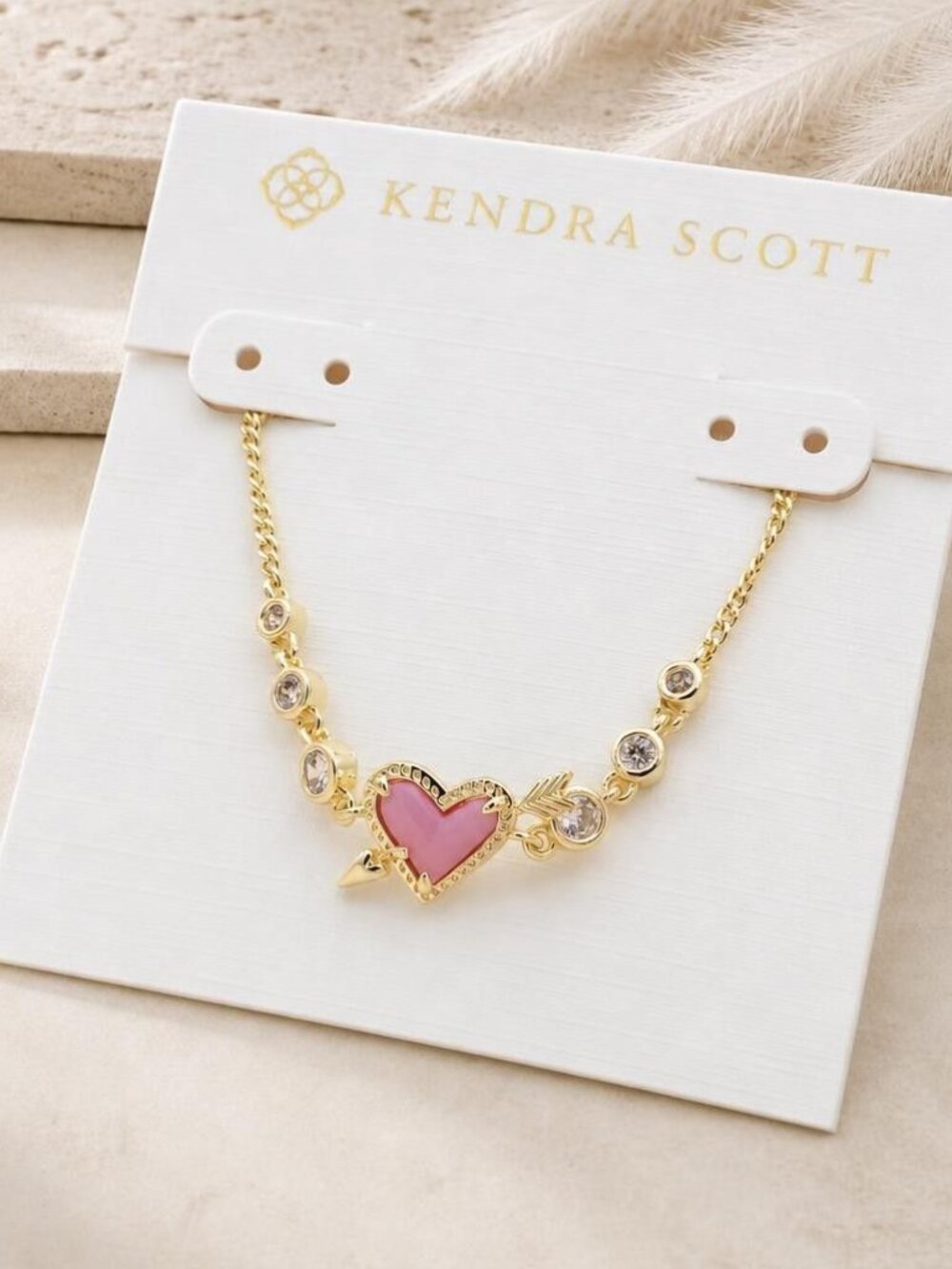 Kendra Scott Ari Heart Arrow Gold Pink Bracelet